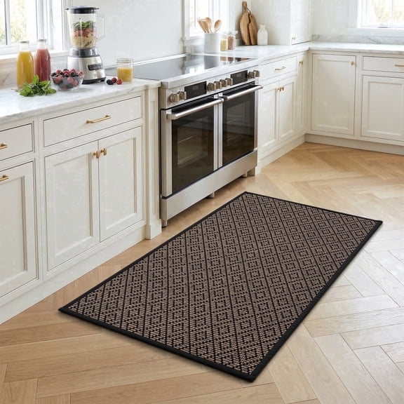 VUNATE Kitchen Rugs 20"x32" Diamond Woven Non-Slip Kitchen Mat, Washable Absorbent Floor Rug with Durable Backing, Soft Low Profile Kitchen Rug for Sink Area, Entryway, Laundry Room Black