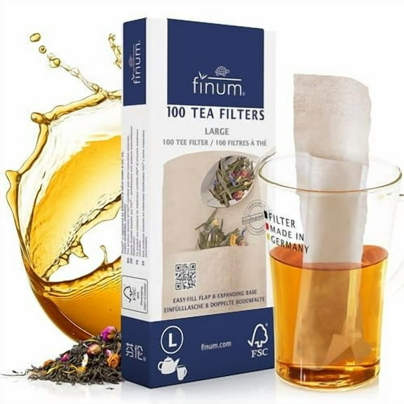 Finum Disposable Paper Tea Filter Bags for Loose Tea, Brown, Large, 100 Count