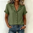 thumbnail image 4 of SAFUNY Women's Button Down Shirt Button Closure Collared Neck Short Sleeve Summer Style For All Day Wear Army Green L, 4 of 8