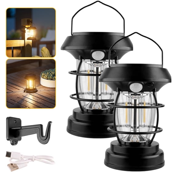 Bxaolu Solar Lantern Outdoor Table Lamp: Body Sensor Lantern Light, Portable Hanging LED Lights - Waterproof Decorative Lights for Patio Camping [B-1Pack]