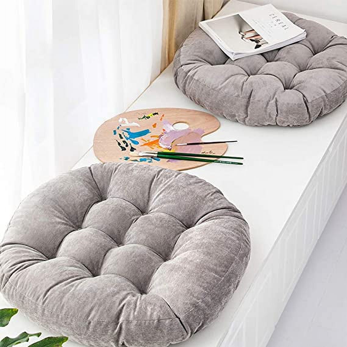 Nvzi -b Floor Pillows Cushions Round Chair Cushion Outdoor Seat Pads for Sitting Meditation Yoga Living Room Sofa Balcony 22x22 Inch, Grey