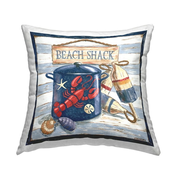 Stupell Industries Beach Shack on Stripes Decorative Printed Throw Pillow Design by Jennifer Brinley.