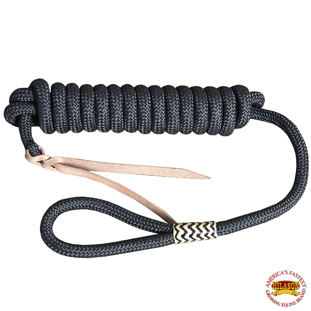 C-H370 Hilason Horse Poly Lead Rope Black 8 Ft Rawhide W/ Leather Laces 