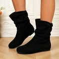 thumbnail image 2 of OKBOP Women's Faux Suede Mid-Calf Slouch Boots, Pull-On Round Toe Block Low Heel Casual Fall Boots Black Boots Sizes 37, 2 of 5