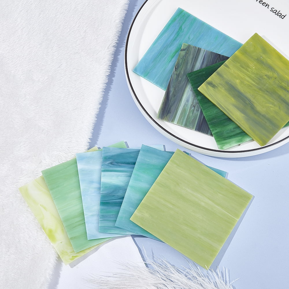1Set Variety Glass Sheets Large Cathedral Glass Mosaic Tiles for Crafts Square Mixed Color 100~100.5x100~100.5x2.5~3mm 10 colors 1pc/color 10pcs/set