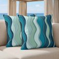 thumbnail image 5 of 16x16 Pillow Covers Set of 2, Teal Ombre Square Throw Pillow Covers for Couch/Sofa/Living Room, Abstract Art Moire Ocean Waves Decorative Soft Pillowcases for Couch Throw Pillows with Hidden Zipper, 5 of 9