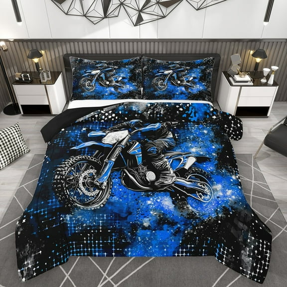 Homewish Dirt Bike 2pcs Bedding Comforter Set For Children Kids Teens,Abstract Blue Stars Galaxy Twin Comforter Sets,Extreme Sport Breathable Bedding Set,Breathable Home Decor,Reversible
