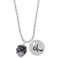 thumbnail image 1 of Delight Jewelry Silvertone Diagonal Banded Barrel with Blue Crystals Spinner Silvertone Script Initial Disc - K - Charm Necklace, 20"+3", 1 of 4