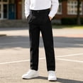 thumbnail image 5 of Plebaso Boys Basic School Uniform Pants High Waist Straight Leg Pull on Trousers Casual Kids Pants with Pockets, 5 of 7