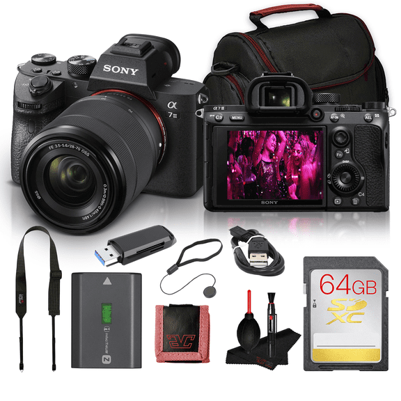 Sony Alpha 7 III Mirrorless Camera with 28-70mm Lens (ILCE7M3K/B), 24.2MP, 4K Video, 64GB Card, Camera Bag and Card Reader