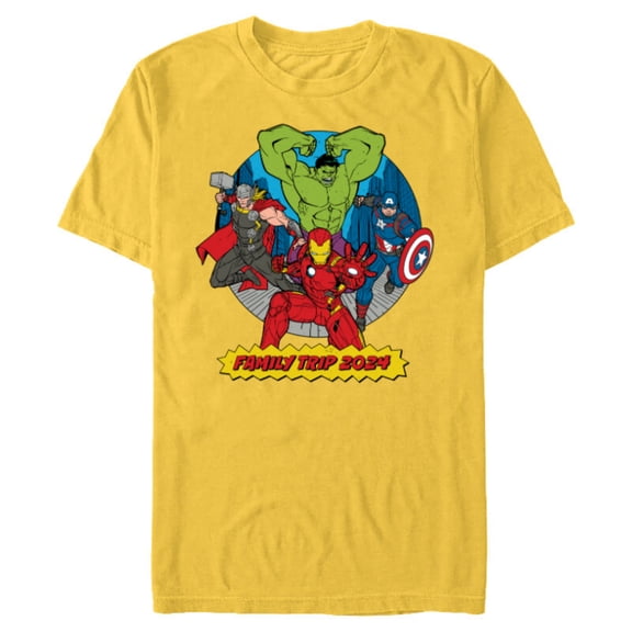 Marvel Avengers City Scene Super Hero Family Trip 2024 - Short Sleeve Blended T-Shirt for Adults - Customized-Yellow