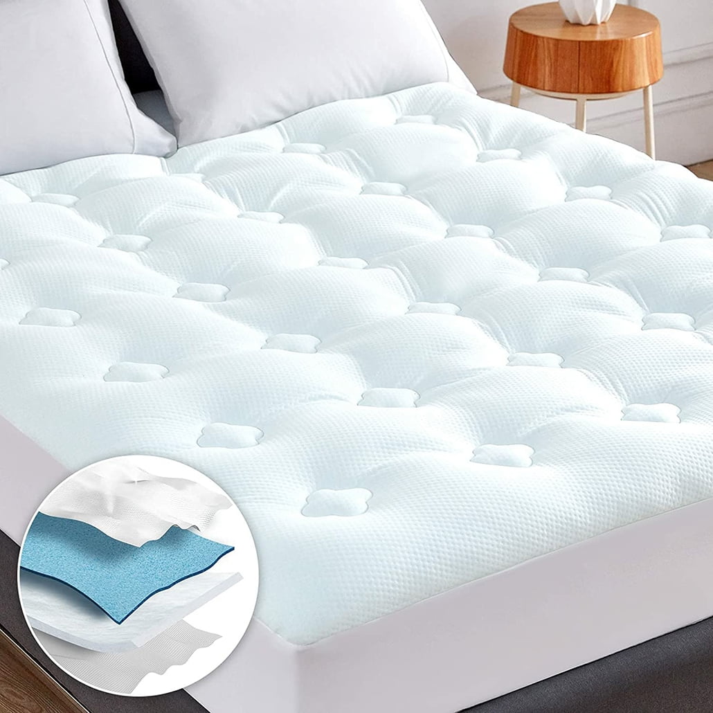 King Memory Foam Mattress Pad, Mattress Topper, Cooling Gel Bamboo Mattress Pad Fluffy Mattress