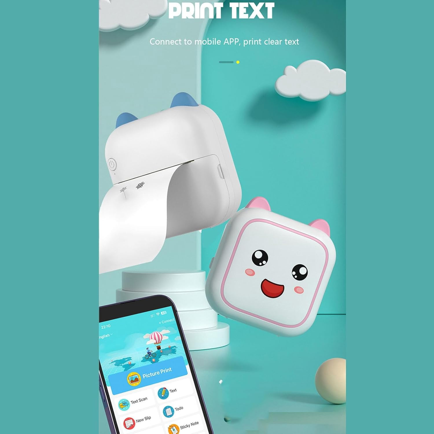 Bluetooth Thermal Printer Pocket Printer Sticker Printer for Kids Mini Pocket Portable Bluetooth Thermal Ink for Notes Journal Memo Photo Study (Roseate)