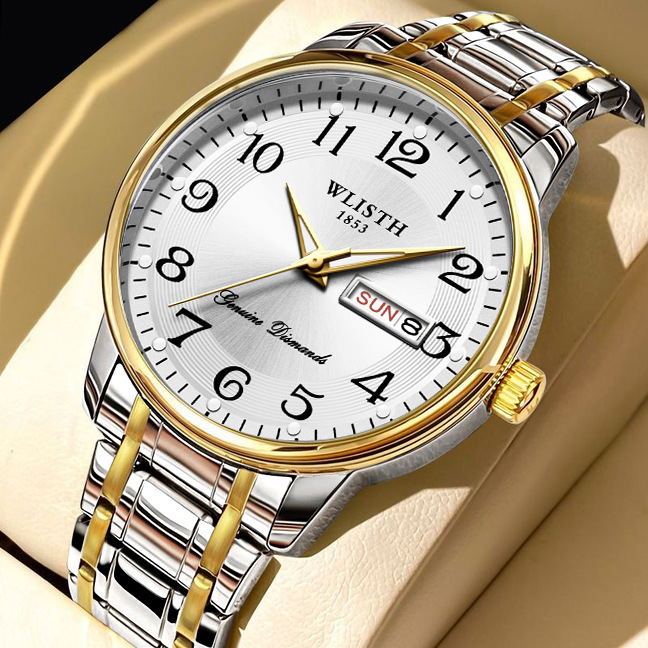 Men's Watch with Dual Calendar, Luminous Function, Large Numbers, Water-Resistant Quartz Digital Watch for Men