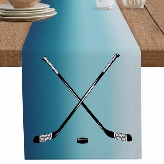 nqOlkjepod Blue Ombre Table Runner 48 Inches Long Farmhouse Dress Scarves, Black Hockey Sticks Minimalist Style Dining Tablerunner for Coffee Table/Kitchen Island/Party Décor, 13" x 48"