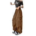 thumbnail image 5 of Fengqque Cargo Pants for Women Wide Leg Casual High Waist Baggy Elastic Drawstring Hiking Track Sweatpants Brown XXL, 5 of 9