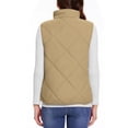 thumbnail image 6 of Women's Vests Outerwear Stand Collar Zip Solid Color Zipper Sleeveless Lightweight Padded Gilet with Pockets Khaki S, 6 of 9