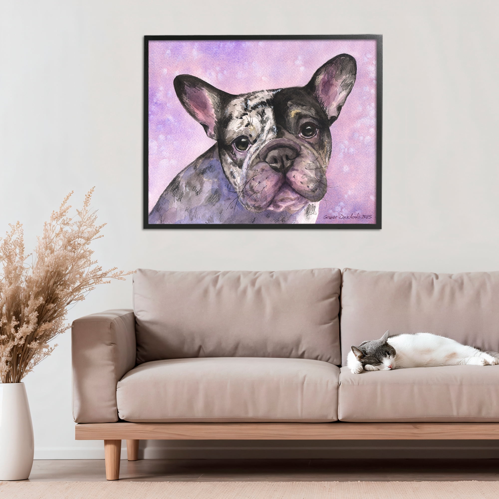 Stupell Industries Harlequin French Bulldog Black Framed Giclee Art, design by George Dyachenko