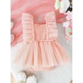 thumbnail image 5 of Elippeo Infant Baby Girls Tulle Romper Dress 3 6 12 18 Months Dot Print Flying Sleeve Square Neck Bow Jumpsuit, 5 of 9