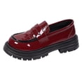 thumbnail image 3 of Women's Platform Loafers Wide Width, Patent Leather Crocodile Pattern Slip-On Shoes, Chunky Sole Low Heel Casual Dress Shoes, Burgundy/Black, 3 of 10