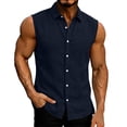 thumbnail image 2 of QIUOMBBP Sleeveless Linen Shirts for Men Summer Loose Button Down Tees Casual Breathable Hawaiian Vacation Tshirts Navy S, 2 of 7