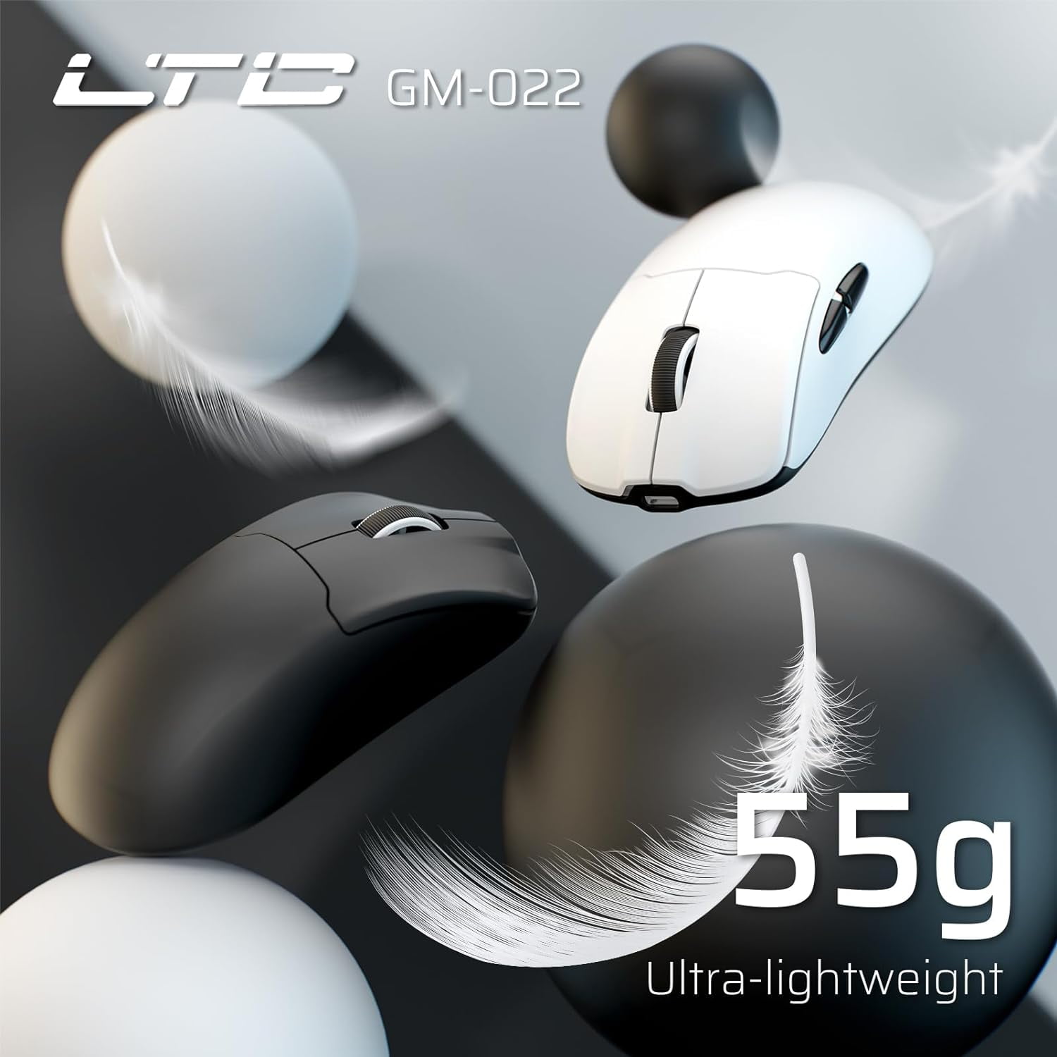 LTC GM022 Ultralight 3-Mode Wireless Gaming Mouse with RGB Charging Dock, PAW3395 26K DPI Sensor, 55G Lightweight Ergonomic Bluetooth Gaming Mouse, 5 Programmable Buttons, 80 Million Click Switch