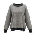 thumbnail image 4 of VNKIDY Women's Sweatshirt Two-Tone Striped Oversized Sweatshirt Long Sleeve Crewneck Loose Fit Pullover With Textured Design Asymmetric Hem For Daily Wear Soft Tops, 4 of 4
