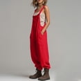 thumbnail image 3 of Jewelreauty Women's Overalls Jumpsuits with Pockets Sleeveless Cargo Bibs Linen Loose Summer Casual Long Rompers (2XL, Red), 3 of 7