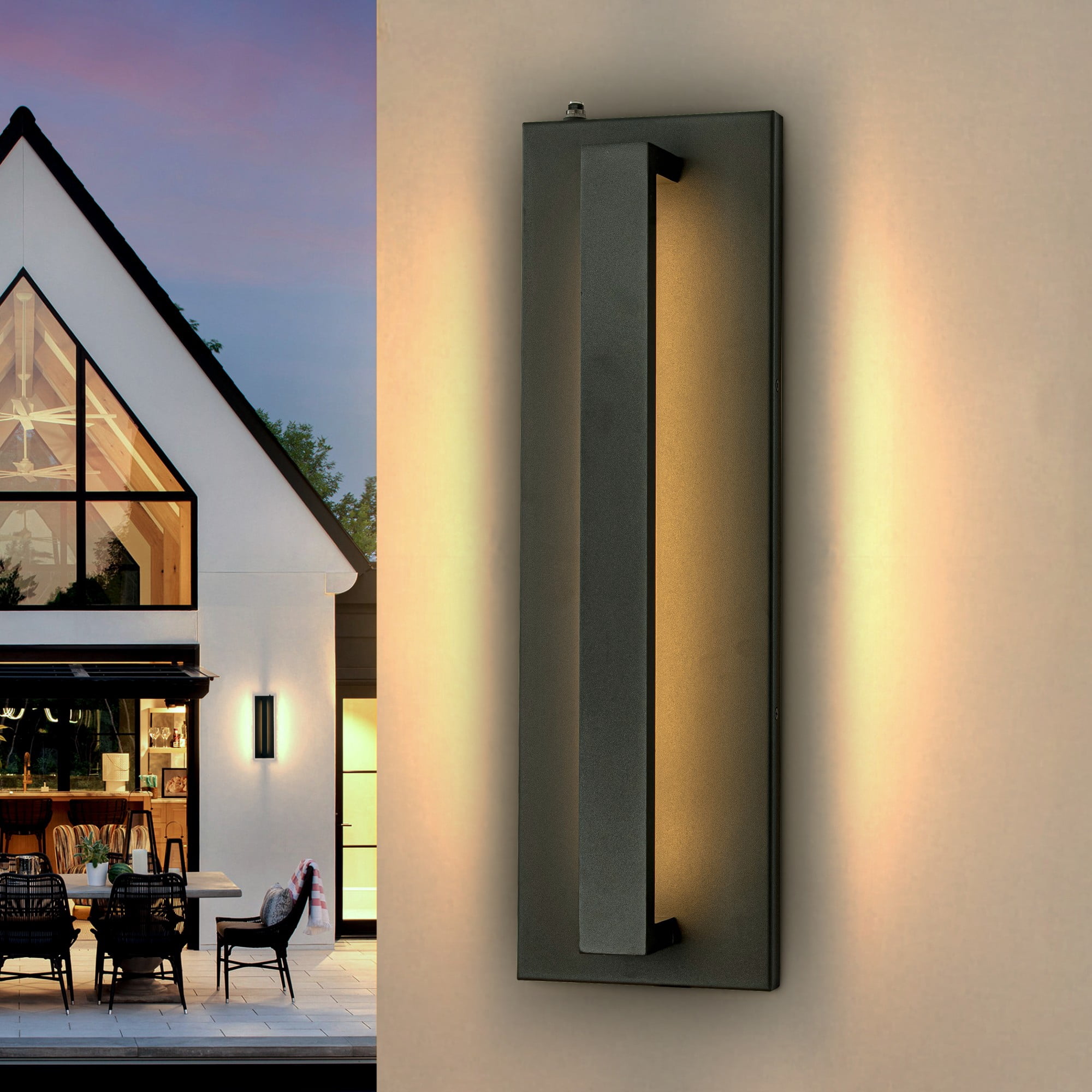 1-Light H20 in Minimalist Modern Linear 23W Integrated LED  Outdoor Wall Sconce with Dusk to Dawn Sensor in Matte Black for Porch Patio