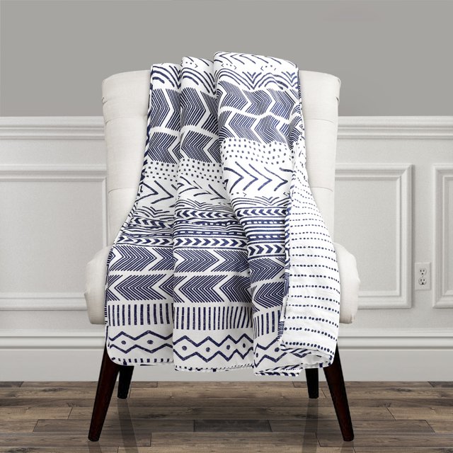 Manta Hygge Geo Lush Decor Azul marino Blanco 16T003160