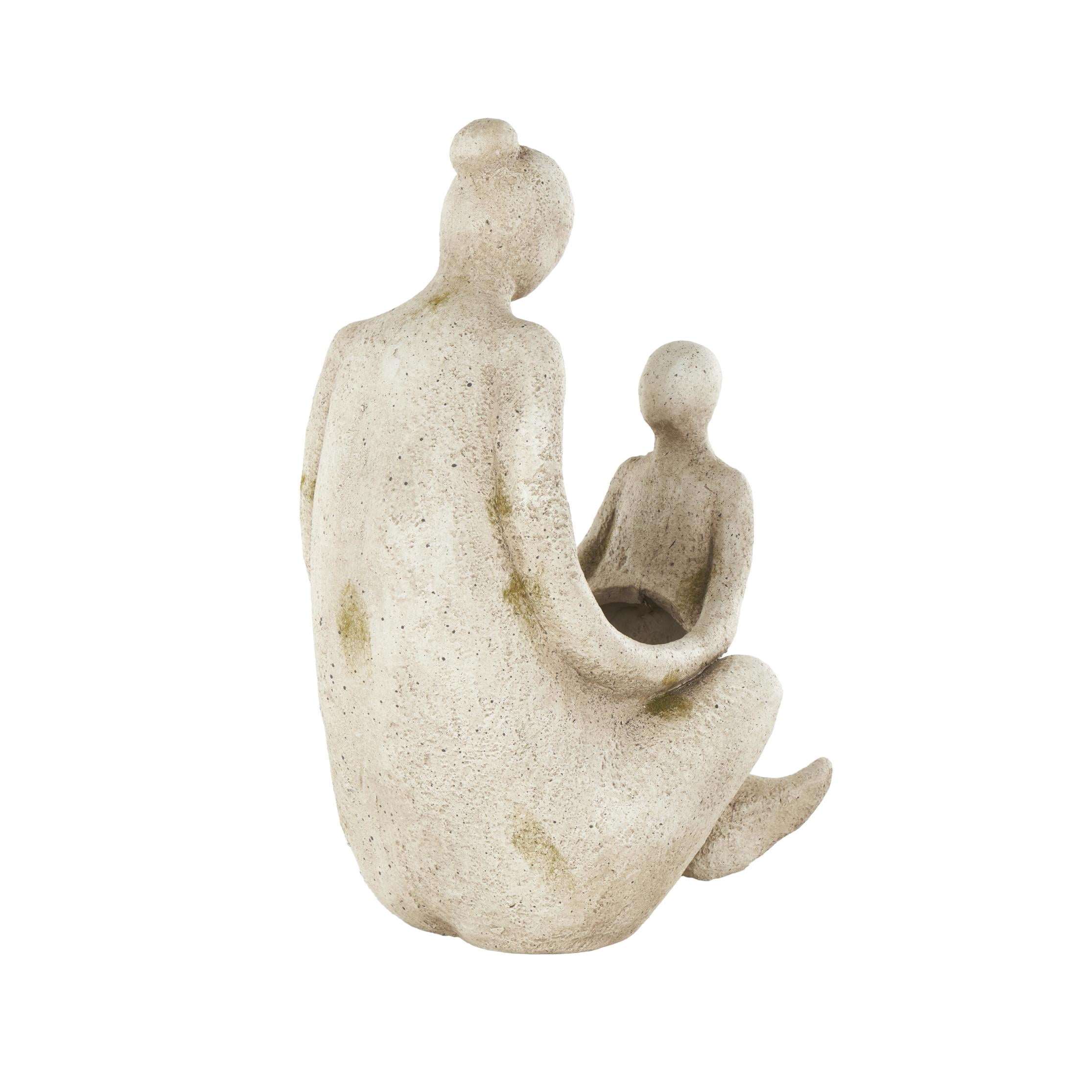 DecMode 12" x 17" Sitting Cream Polystone Family Planter