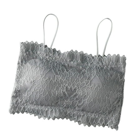 Sleeping Bra Women Fashion Lace Backless Solid Strap Wrap Hollow Out Bra Underwear V-Neck Padded Bra Feature Hook and Eye Closure Strapless Bra Style Y-119   Gray One Size