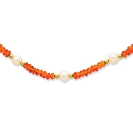 14k Gold Freshwater Cultured Pearl and Citrine Necklace 18 Inch Pearl Clasp by