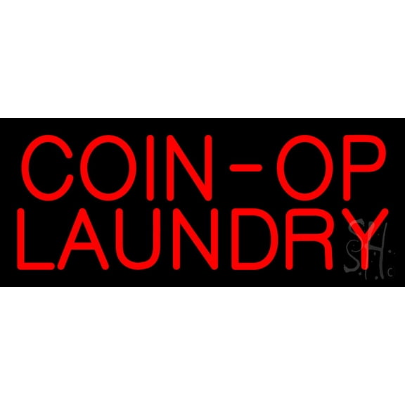 Red Coin-Op Laundry LED Neon Sign 10" Tall x 24" Wide - inches, Black Square Cut Acrylic Backing, with Dimmer - Bright and Premium built indoor LED Neon Sign for Storefront.