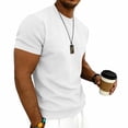 thumbnail image 3 of FRSASU Men's Waffle T-Shirt Casual Stretch Solid Crewneck Short Sleeve Lightweight Textured Pullover Tee Tops White, 3 of 7