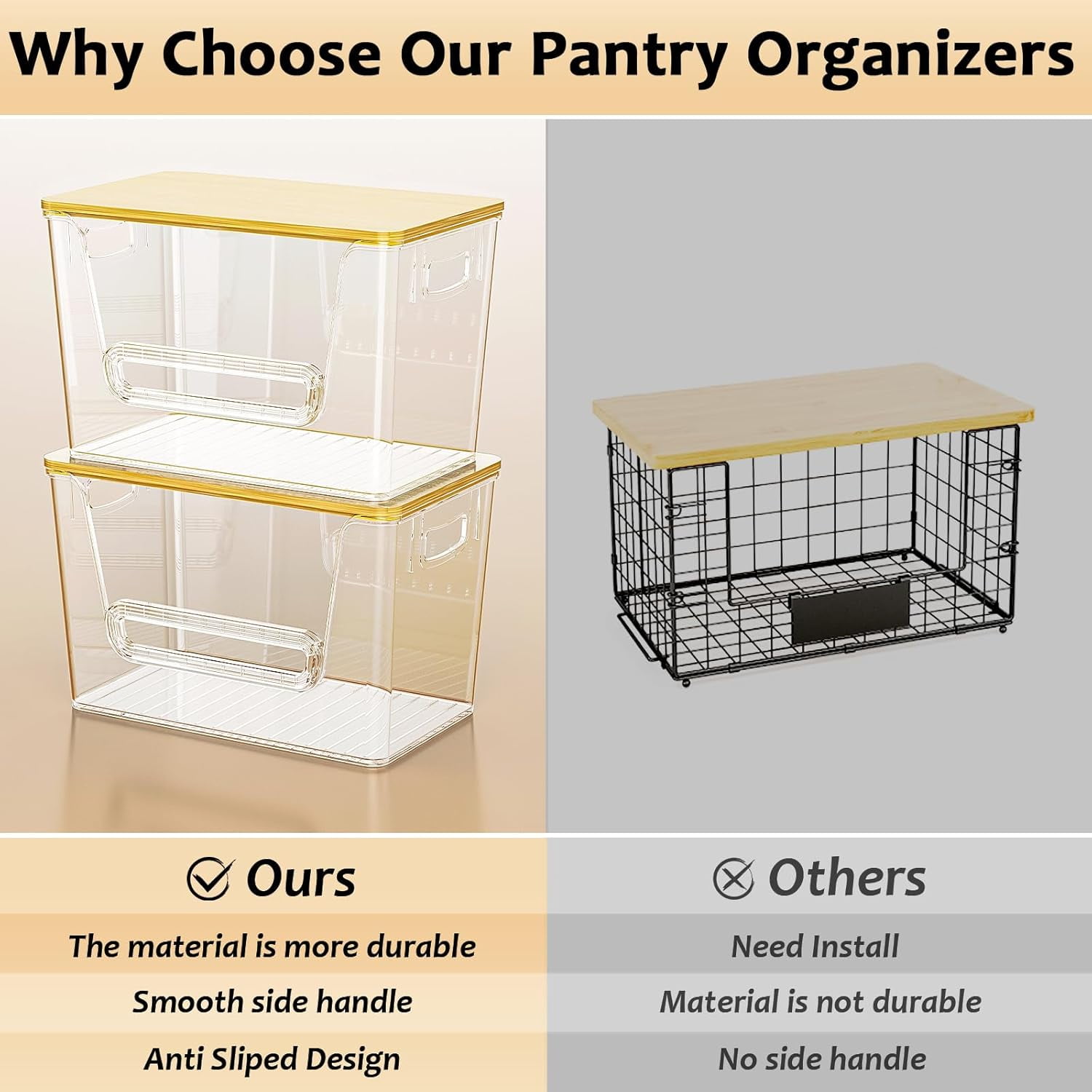Potato Storage Bin, LazySpin Onion Holder Stackable Kitchen Pantry Organizer with Bamboo Lid 2 Pack, Clear