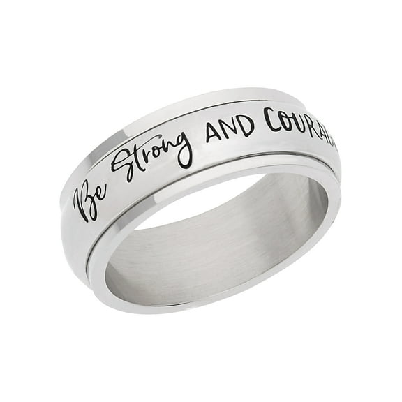 8mm High Polished Stainless Steel Women's Men's Be Strong and Courageous Joshua 1:9" Bible Verse Christian Inspirational Rings & Gifts