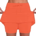thumbnail image 2 of Versatile Women's Solid Color Pleated Tennis Skirt Shorts, High Waist Stretchy Athletic Skort for Running, Yoga, Fitness, Casual Wear and Summer Sports,Orange-11,L, 2 of 8