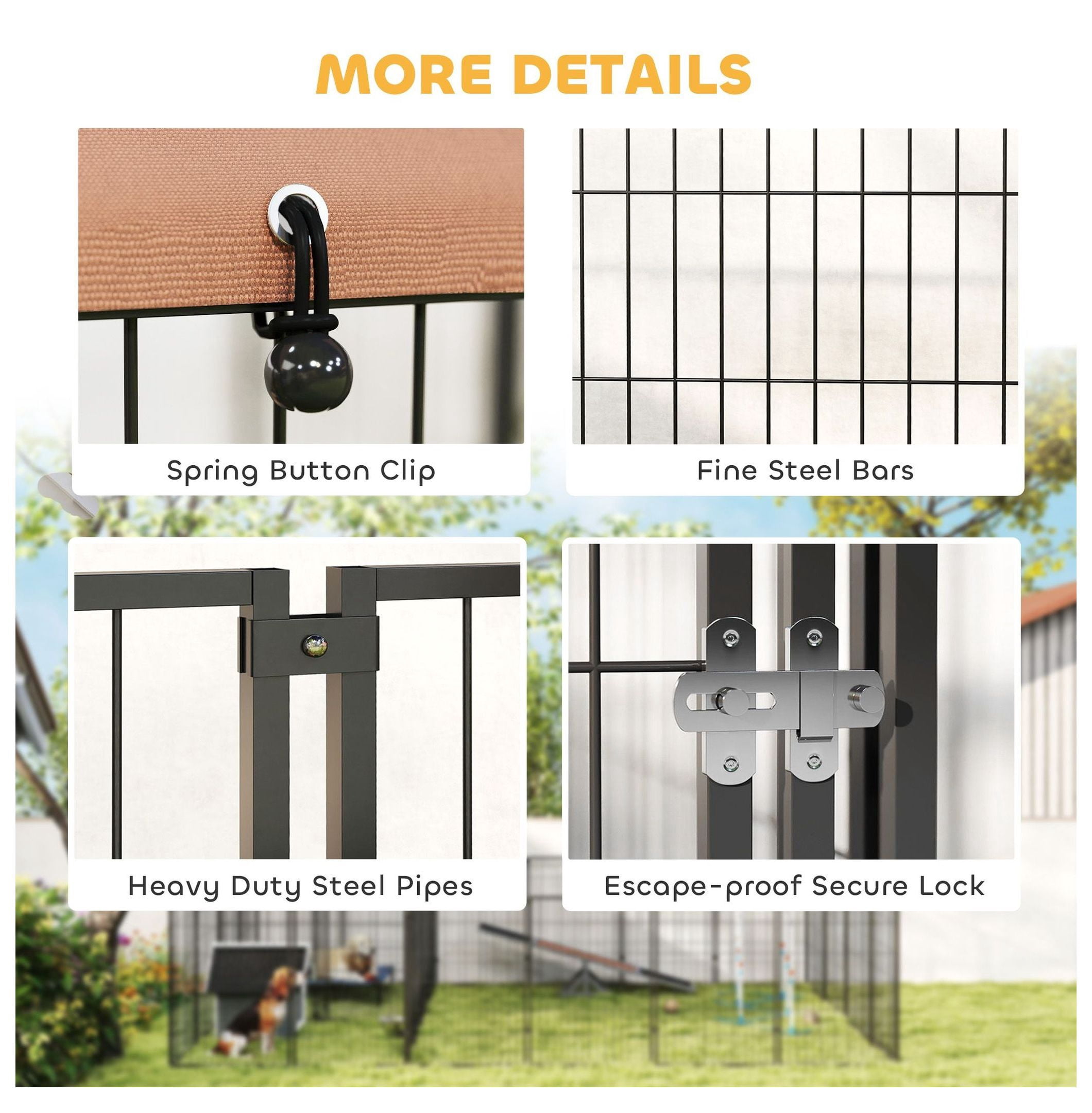 Outdoor Dog Kennel with 2 Rooms, Rotating Bowls 13.5'x9.4'x5.1' - Large Dog Run, Pet Playpen with UV Protection & Secure Latch