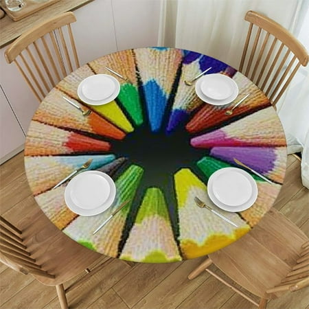 

Patifu Colored Pencils Round Tablecloth Stain-Resistant Washable Indoor Outdoor Ideal for Restaurants Weddings Parties Picnic Dining Kitchen Farmhouse Outdoor Fitted 54 -58