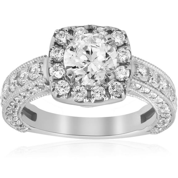 Pompeii 2 1/2ct Vintage Cushion Halo Diamond Engagement Ring Pave White Gold