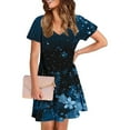 thumbnail image 3 of asdoklhq Corset Dress for Women Fashion Summer Print Short-sleeved V-neck Casual Dress Blue M, 3 of 7