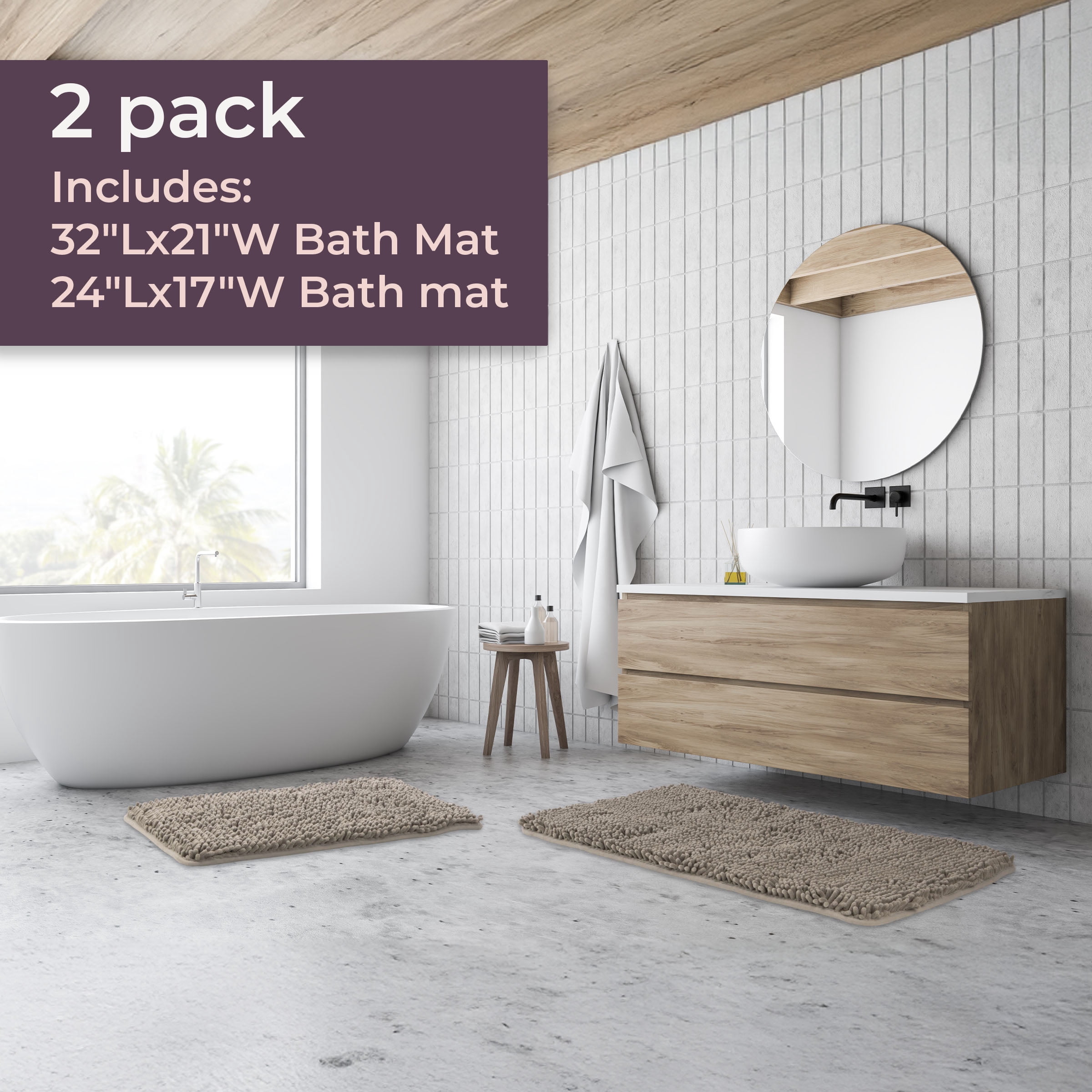 Lavish Home 2-Piece Chenille Memory Foam Bathroom Rugs Set (Gray)