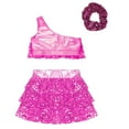 thumbnail image 4 of Alvivi Kids Girls 3 Piece Dance Outfits Sequins Crop Top with Skirt Jazz Latin Performance Costume Hot Pink 16, 4 of 6