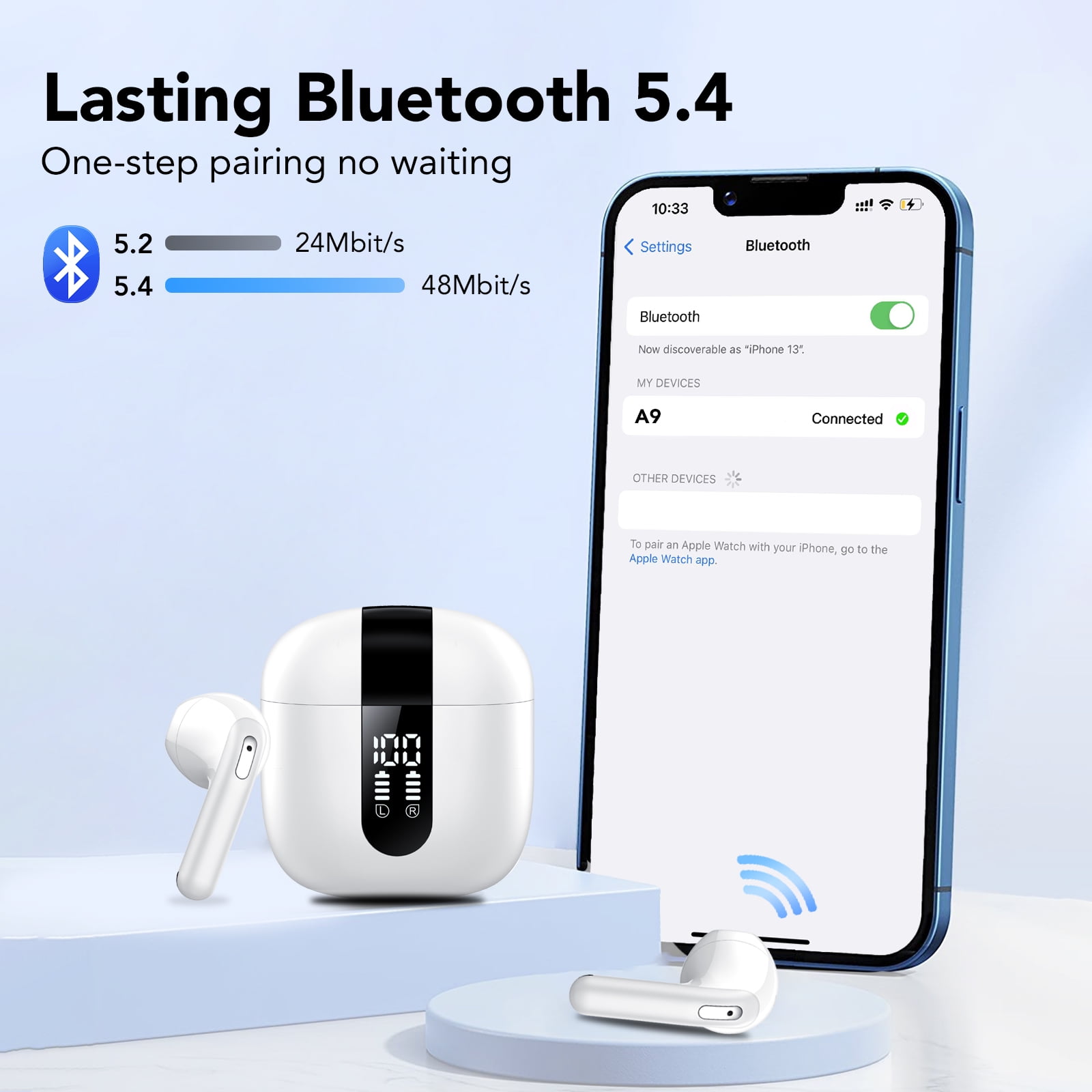 Wireless Earbuds, Bluetooth 5.4 Headphones in Ear buds, HiFi Stereo Wireless Earphones with 4 ENC Noise Cancelling Mics, 40H Wireless Headphones with IP7 Waterproof, LED Display USB C, Mini Ultraligh thumbnail 10