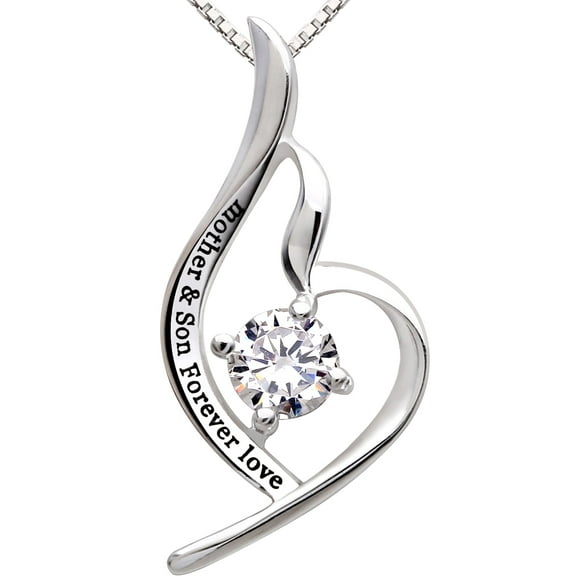 ALOV Jewelry Sterling Silver "mother & son forever love" Cubic Zirconia Pendant Necklace