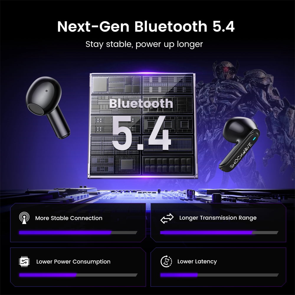 Wireless Headphones, Bluetooth 5.4 Ear Buds Deep Bass Sound Earbud with Smart Noise Cancelling Mic IPX5 Waterproof in Ear Earphones for Android IOS, Black