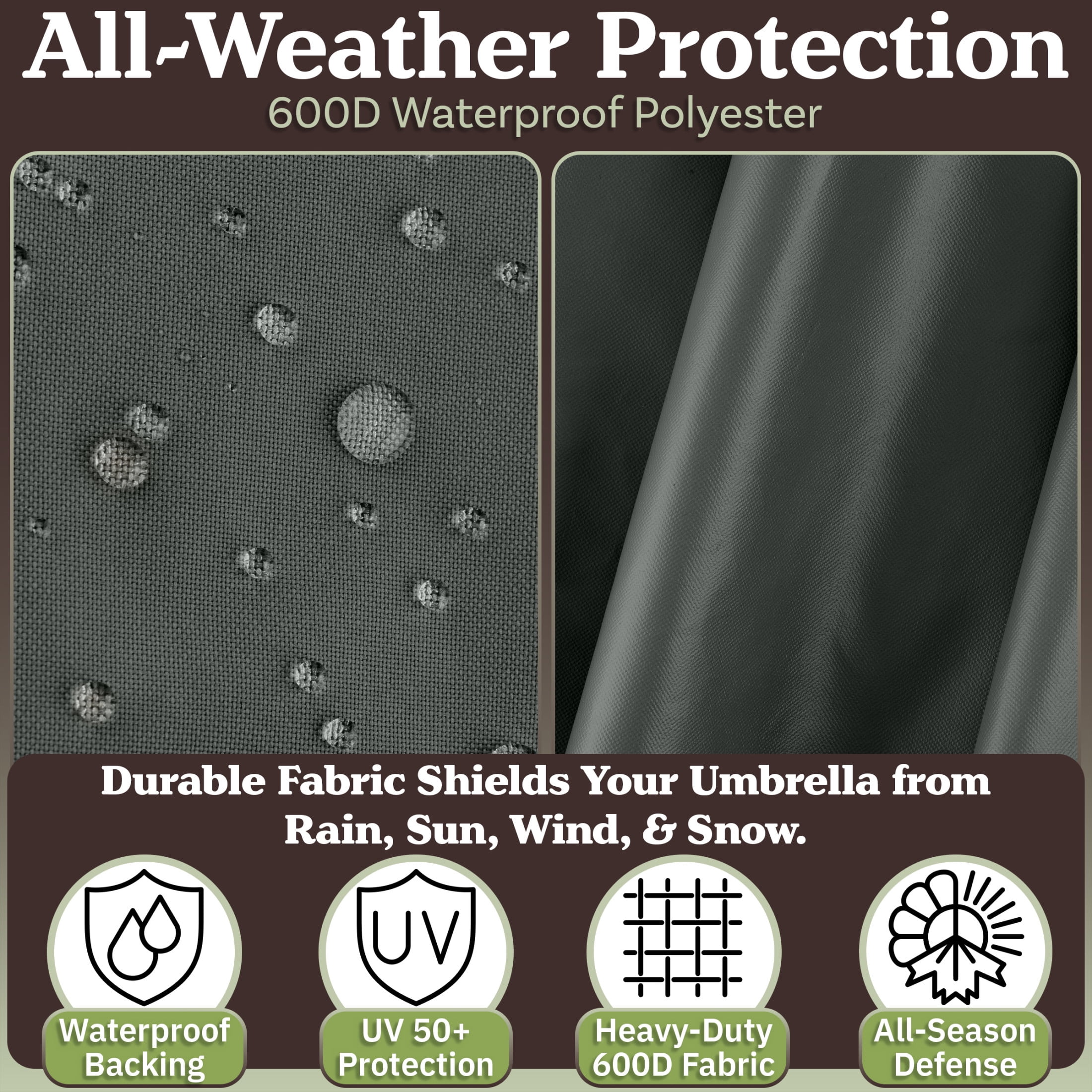 Pure Garden Waterproof Large Umbrella Cover for 15ft Double Sided Outdoor Umbrella, Gray