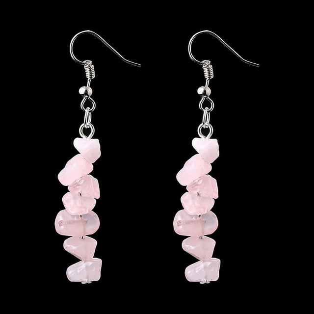 Nvzi Pendientes de piedra natural personalizados, pendientes de cuentas de piedra de cristal natural irregulares, pendientes de borlas multicolor (rosa)