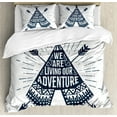 thumbnail image 1 of Adventure Queen Size Duvet Cover Set, Teepee with Crossed Arrows We are Living Our Adventure Inspirational Lettering, Decorative 3 Piece Bedding Set with 2 Pillow Shams, Black White, by Ambesonne, 1 of 3